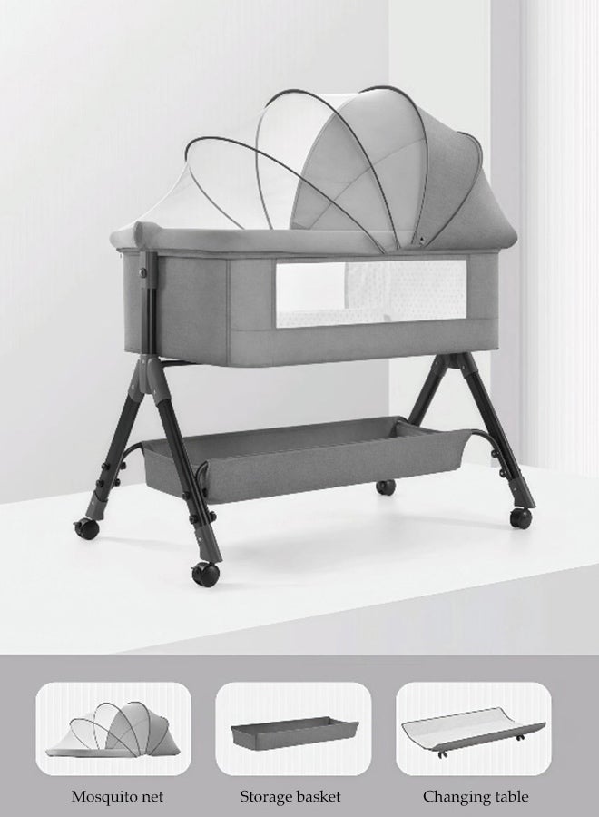 Spides Multifunctional Baby Crib 3 in 1 Newborn Baby Bed Height Adjustable Opening Sides Portable Movable Folding Baby Bassinet with Diaper Changing Station and 360° Swivel Wheels Breathable Stable Bedside Crib for Infants and Newborns - Image 1